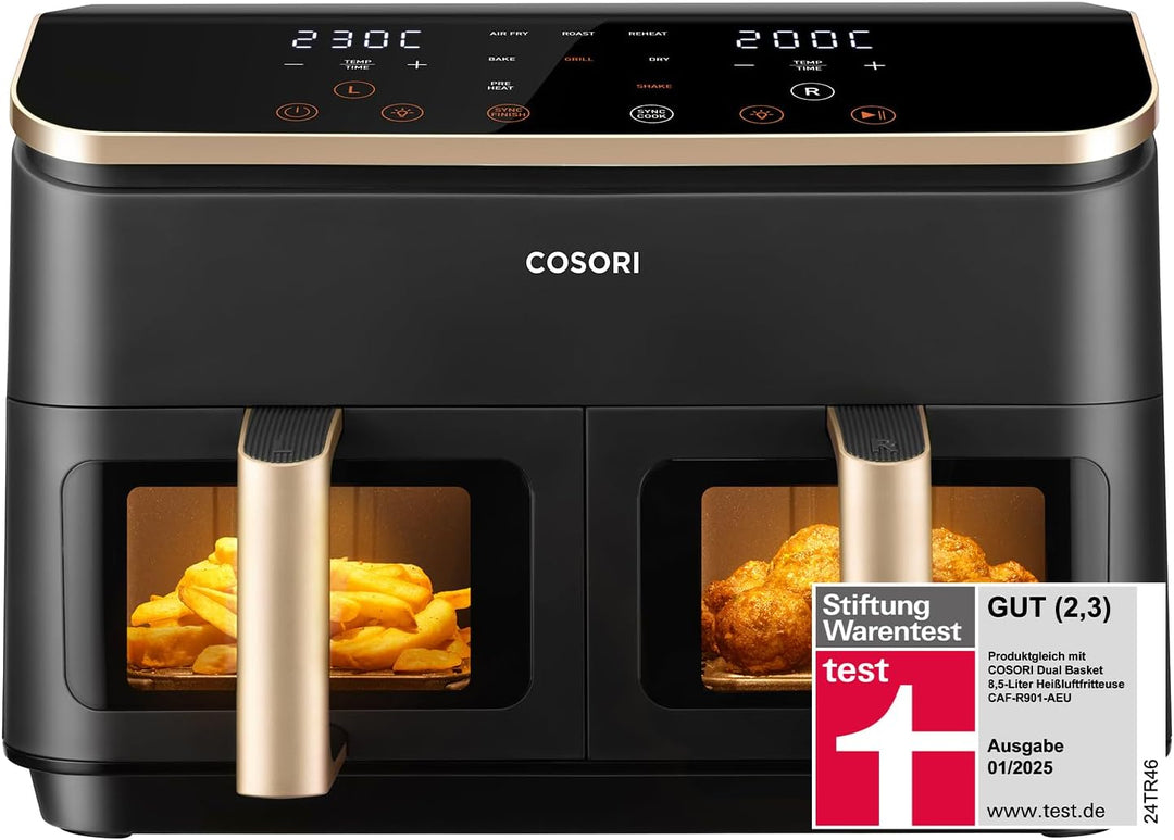 Cosori Heissluftfritteuse 2 Kammern Airfryer, 6-in-1 Dual Zone Air Fryer XXL 8,5 L, Heissluftfritteu