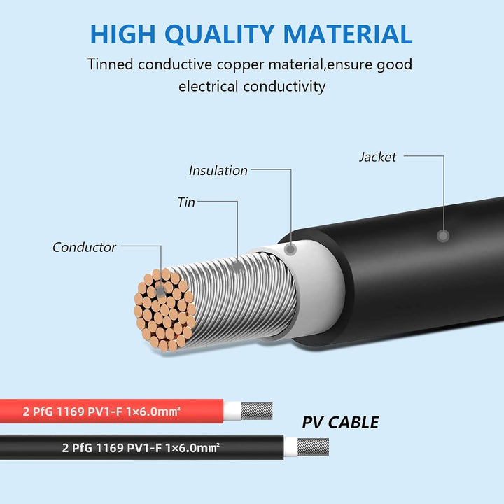 Verlängerung 6MM²5M, Solarkabel 6mm2 Solarstecker Solarkable Verlängerungskabel,pv Kabel 6mm2,IP67 P