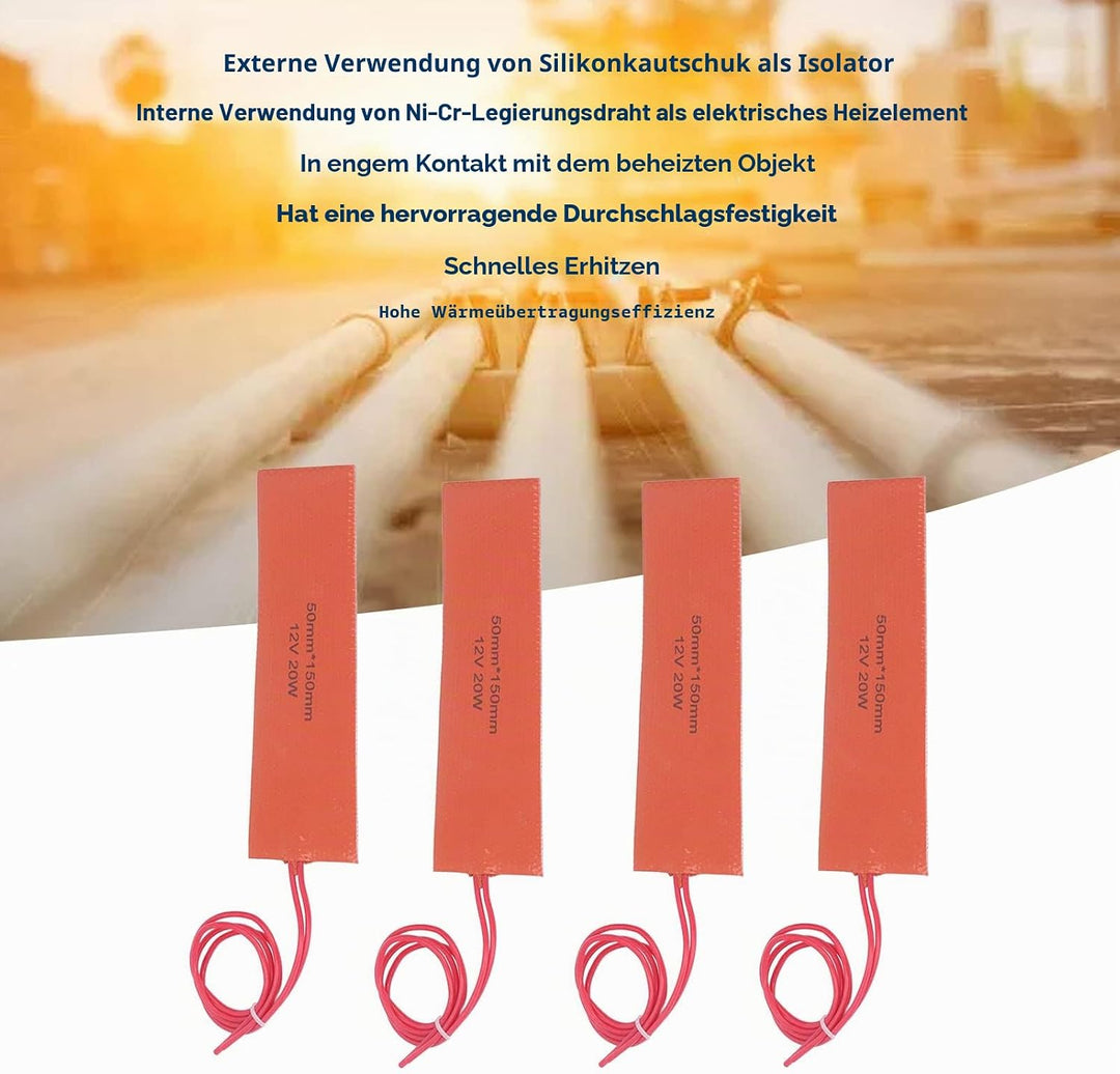 12V 20W Silikon-Heizkissen, 4 Stück Silikonkautschuk-Heizkissen Flexible Heizmatte für Industrieanla