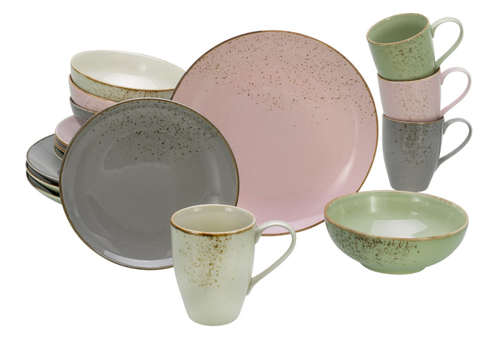 CreaTable, 20298, Serie Nature Collection VINTAGE GARDEN, Geschirrset, Kombiservice 16 teilig Mehrfa