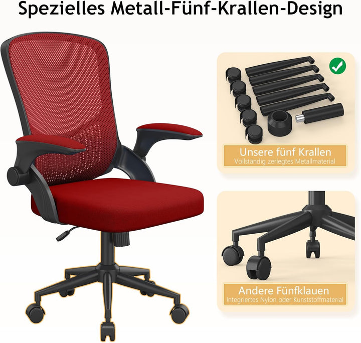 naspaluro Ergonomischer Bürostuhl, Schreibtischstuhl mit 90° Klappbaren Armlehnen, Einzigartige Lend