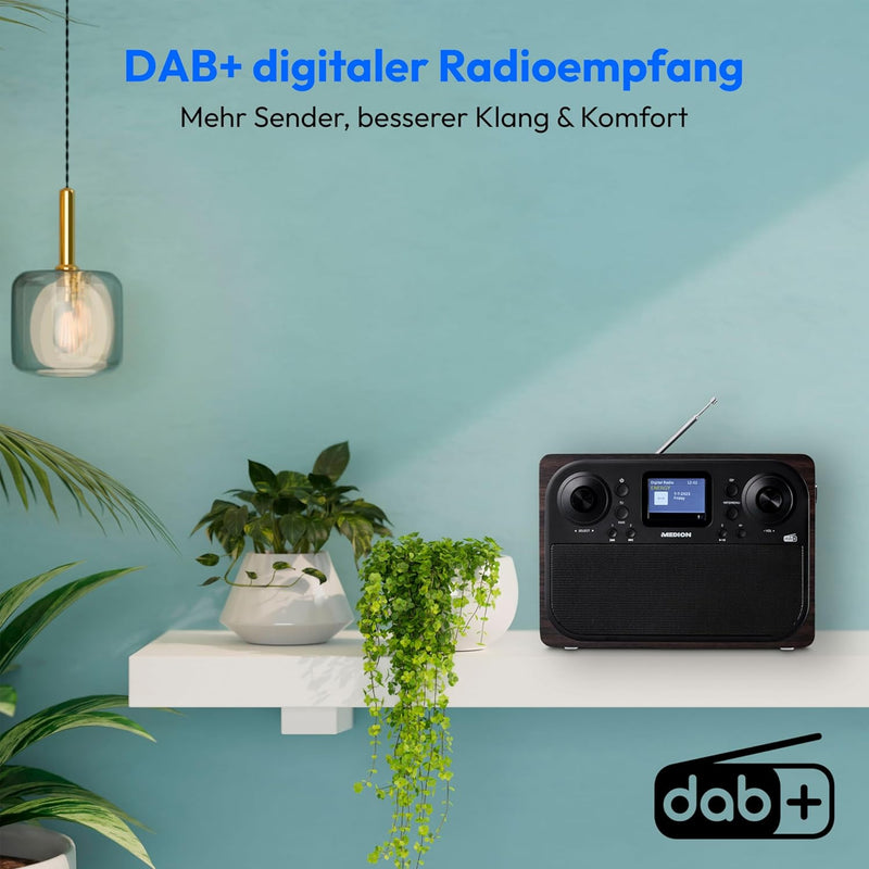 MEDION P66700 DAB+ Radio (DAB Plus UKW Radiowecker, dimmbares TFT Farb Display, Bluetooth, 12/24 Std