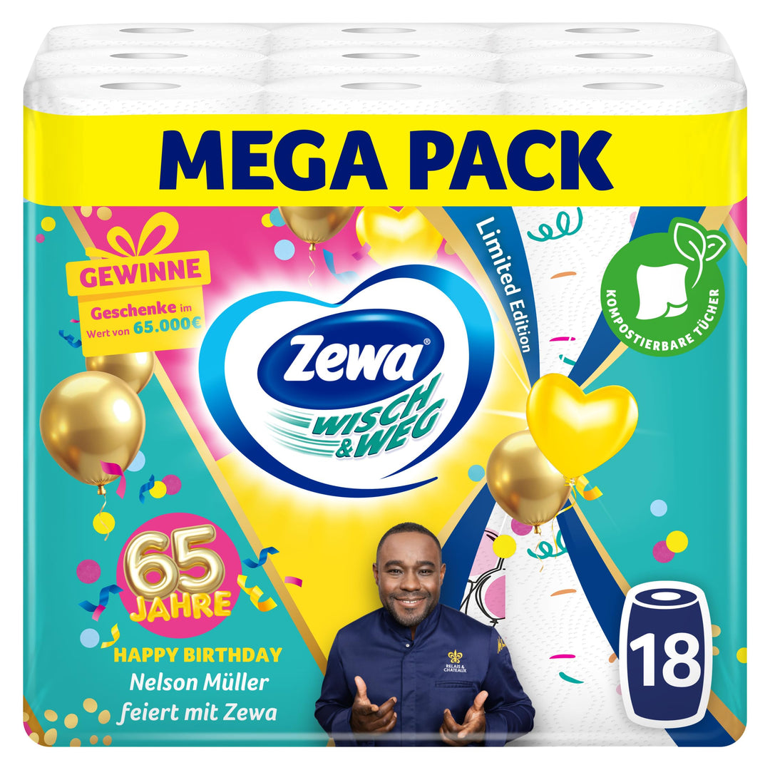 Zewa WischundWeg Limited Edition Küchenrolle, Grosspackung, Hell, 9 x 2 Stück Limited Edition Küchen