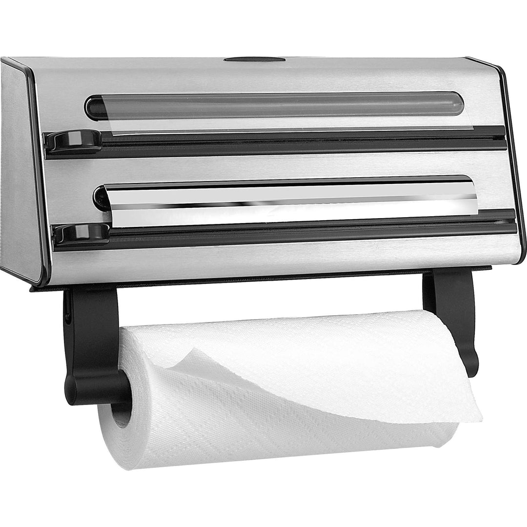 Emsa 504180 Contura 3-fach-Schneidabroller, Küchenrolle, Alufolie, Frischhaltefolie, kompakt, Edelst