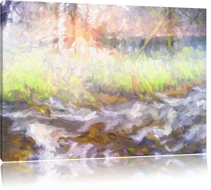 Pixxprint Nebeldickicht im Wald Kunst Pinsel Effekt, Format: 100x70 auf Leinwand, 100x70