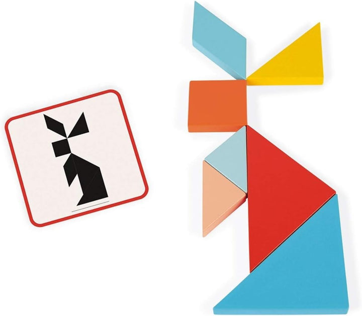 Janod - Essentiel - Das Tangram - Lernspiel aus Holz Babys und Kleinkinder - Farbe auf Wasserbasis -