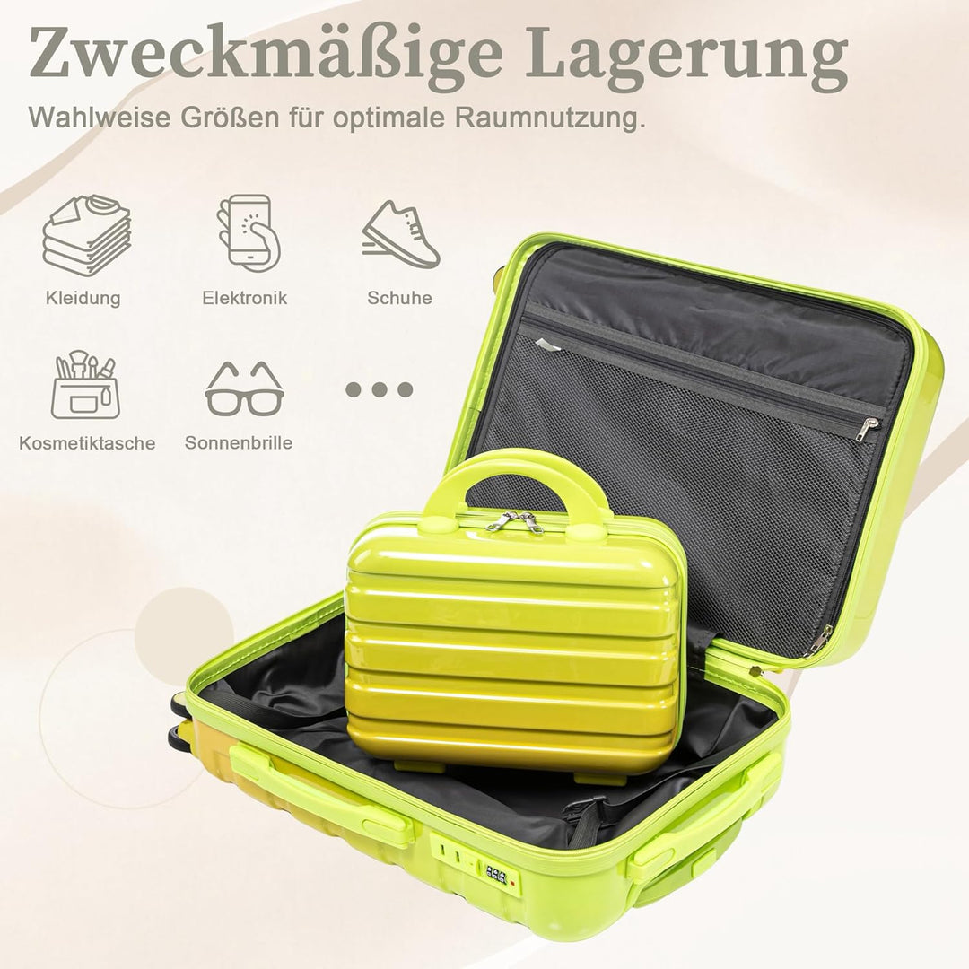 Hartschalen-Koffer Trolley Handgepäck Rollkoffer, Reisekoffer Set mit 4 Rollen, 2er Gepäckset, Gelb