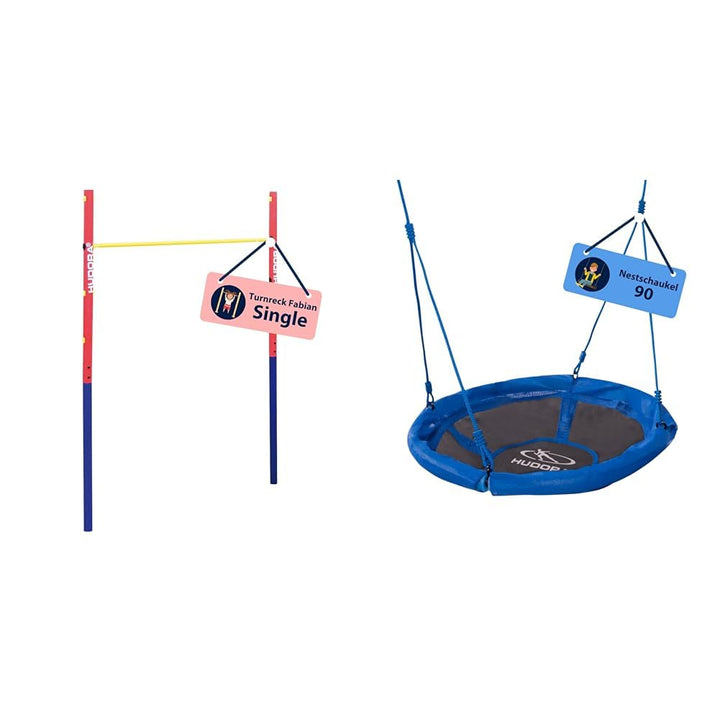 HUDORA Turnreck Fabian Standard/Pro - einfache/doppelte Turnstange & Nestschaukel 90 - Blaue Kunstst
