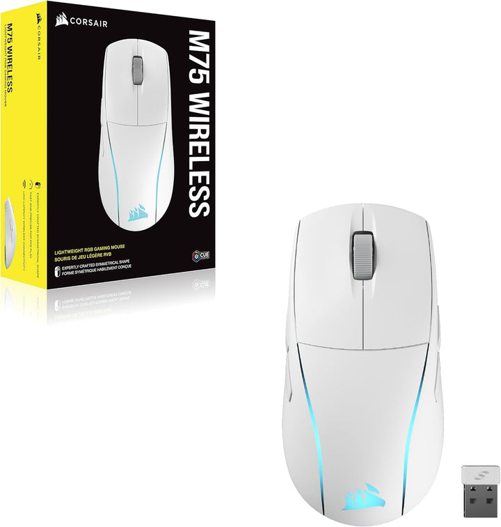 Corsair M75 Wireless RGB Leichte FPS Gaming-Maus – 26.000 DPI – Austauschbare Seitentasten – iCUE-Ko