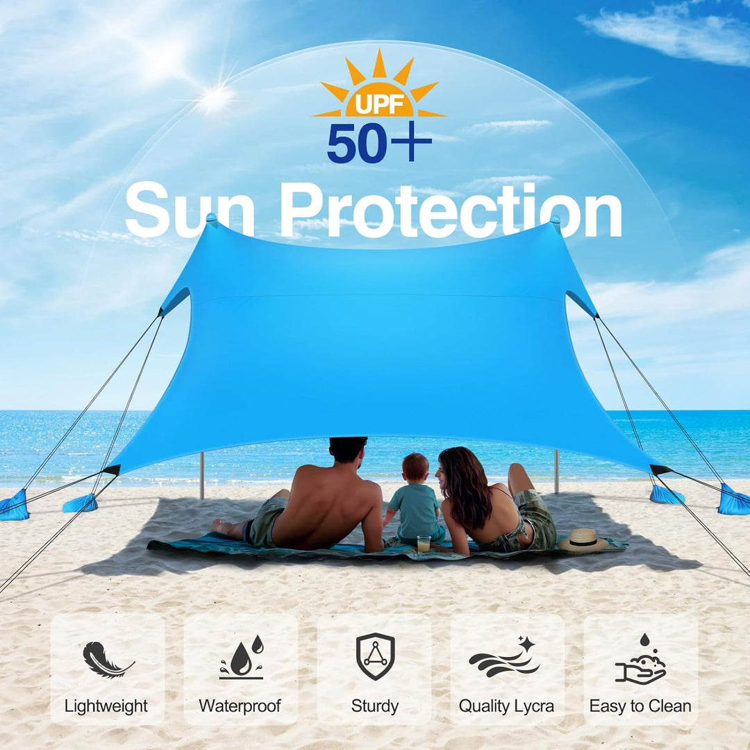 Rhino Valley Strandmuschel, Strandzelt Sonnenschutz UV 50+, Windschutz Strandzelt, Tragbar Sonnenseg