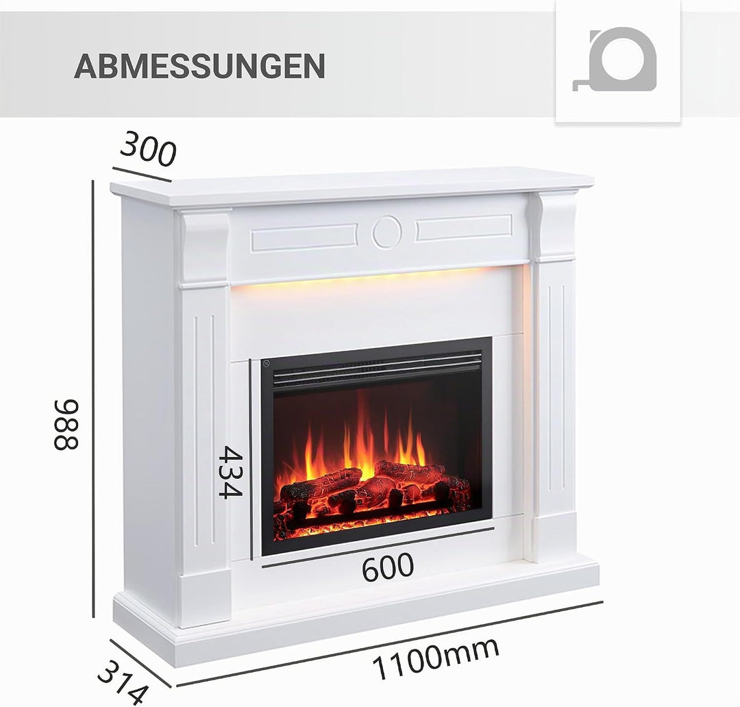 RICHEN Hikaru Elektrokamin - Standkamin mit Heizung bis 2000W, 3D-Flammeneffekt, LED-Beleuchtung, Kn