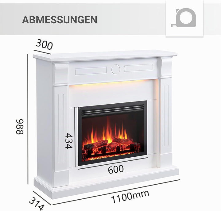 RICHEN Hikaru Elektrokamin - Standkamin mit Heizung bis 2000W, 3D-Flammeneffekt, LED-Beleuchtung, Kn