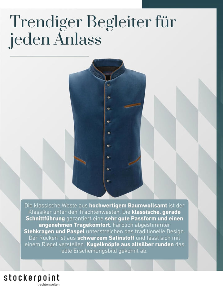 Stockerpoint Herren Ricardo Trachtenweste (1er Pack) 46 rauchblau, 46 rauchblau