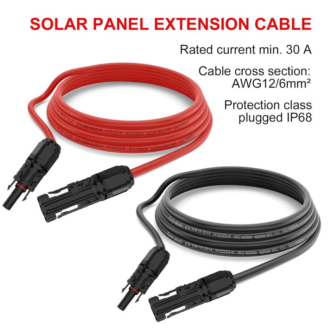 Solarkabel 4mm²/6mm², Solarkabel Verlängerung 1/2/3/5/8/10/13/15M (3M-AWG12/6mm) 3M-AWG10/6mm, 3M-AW