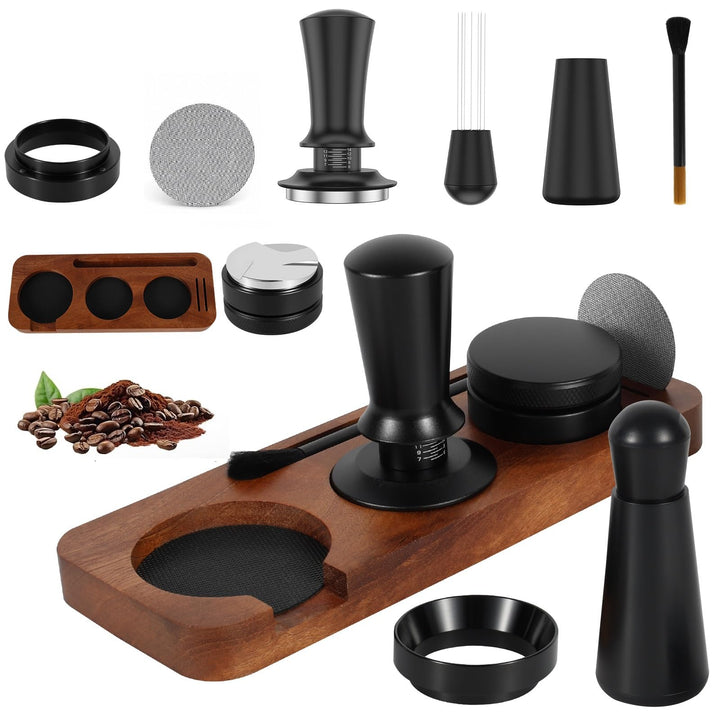 Espresso Tamper Set 51mm mit Espresso Nadel, Kaffee Tamper mit Distributor Tampermatte, Dosierring 5