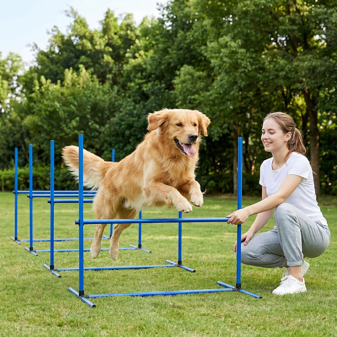 Agility Set Hürdenset Hundetraining Zubehör mit 4 Stück Hürden, Slalom Stangen Agility-Ausrüstung fü