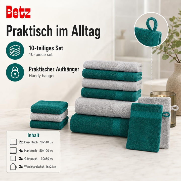 Betz 10-TLG. Handtuch-Set Premium 100% Baumwolle 2 Duschtücher 4 Handtücher 2 Gästetücher 2 Waschhan