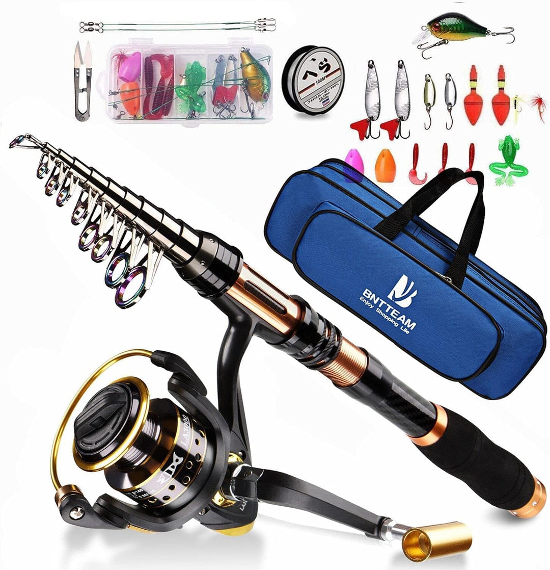BNTTEAM Tragbares Angelrute Teleskop-Angeln Stationärrolle Carbone Spinnruten Combo Angelschnur Ange