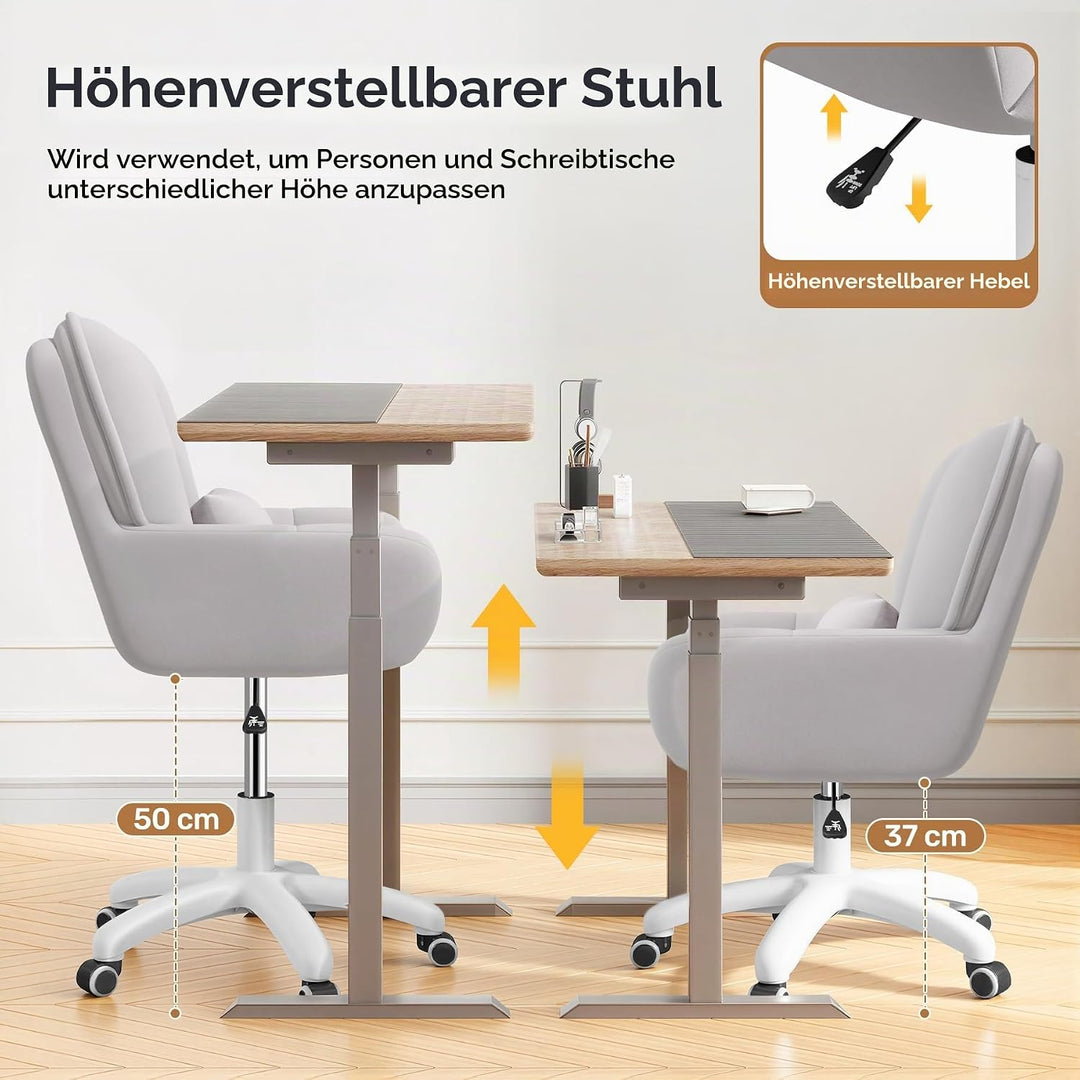 Homeoffice &amp; Schminkstuhl 2-in-1 Ergonomischer Samt Drehstuhl 360° mit Kopfkissen, Höhenverstellbar