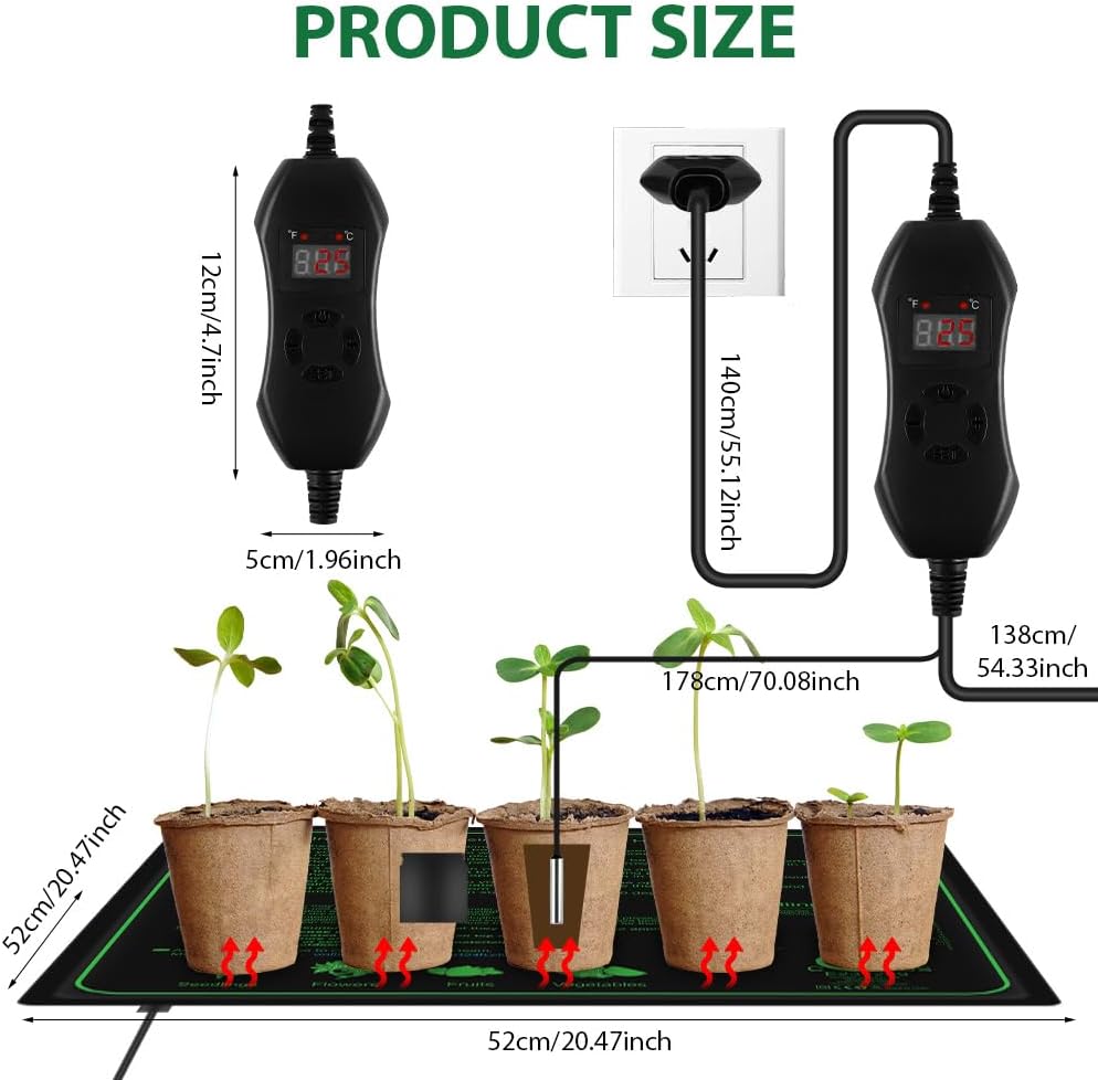 70W Heizmatte Pflanzen mit Thermostat - Schnelle Erwärmun, Feuerschutz, Wasserdicht - Sämlinge Heizm