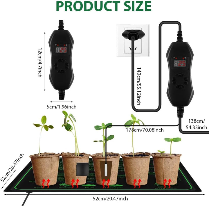 70W Heizmatte Pflanzen mit Thermostat - Schnelle Erwärmun, Feuerschutz, Wasserdicht - Sämlinge Heizm