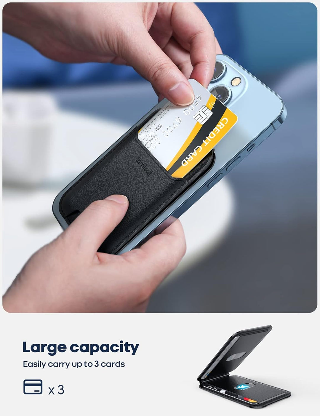Lamicall Handy Kartenhalter für MagSafe Wallet - 2024 Vegan Leder Magnetischer Verstellbare Ständer,
