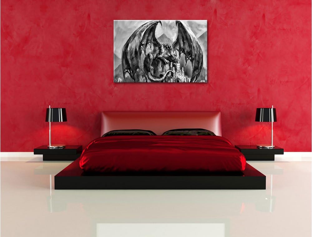 Monocrome, Dragon castle, Format: 100x70 auf Leinwand, XXL riesige Bilder fertig gerahmt mit Keilrah