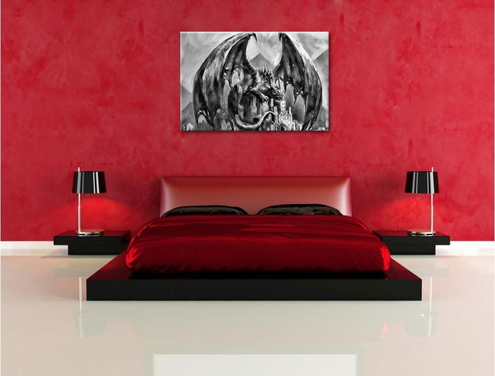 Monocrome, Dragon castle, Format: 100x70 auf Leinwand, XXL riesige Bilder fertig gerahmt mit Keilrah