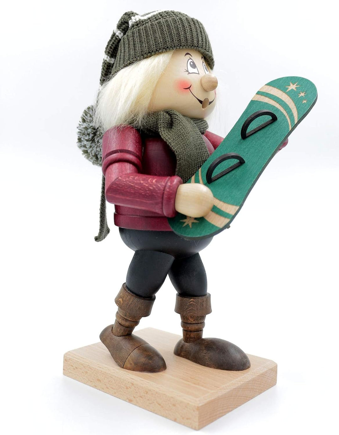 Kuhnert - Original Erzgebirgische Holzkunst Räuchermann Räucherfigur Wichtel 32cm - Snowboarder, Sno