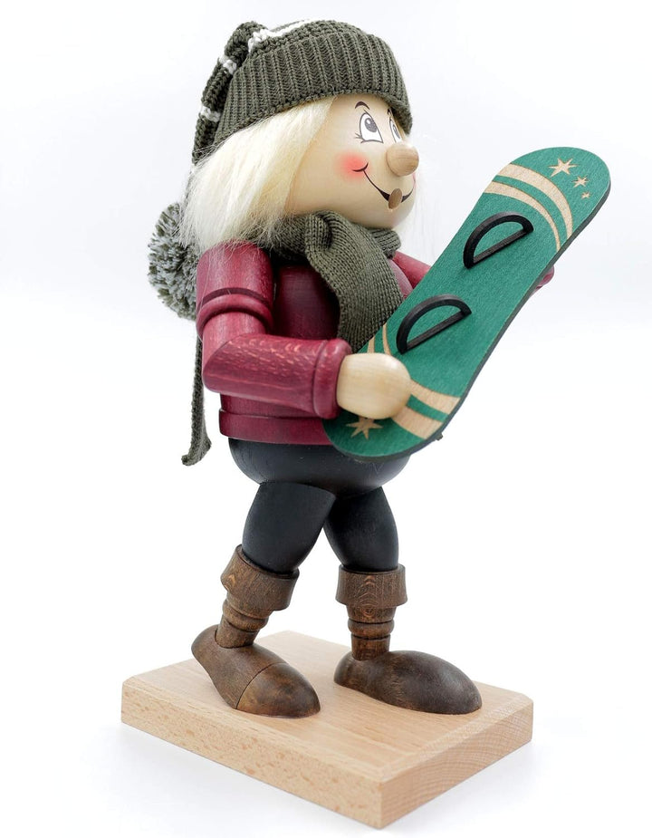 Kuhnert - Original Erzgebirgische Holzkunst Räuchermann Räucherfigur Wichtel 32cm - Snowboarder, Sno