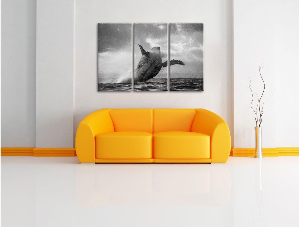 Pixxprint Buckelwale Kanada Kohle Effekt 3-Teiler Leinwandbild 120x80 Bild auf Leinwand