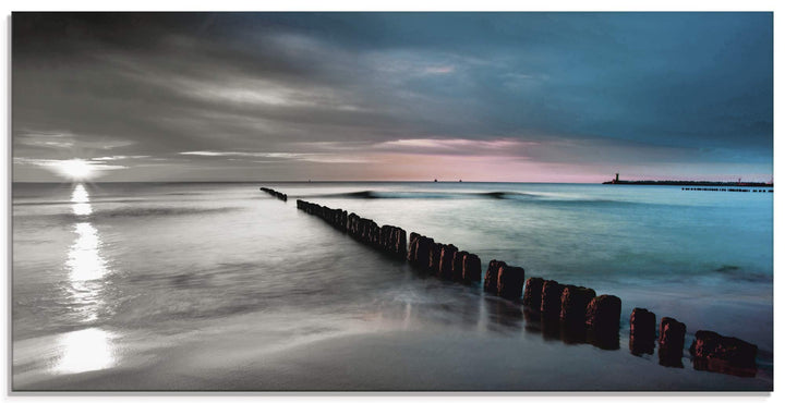 ARTland Glasbilder Wandbild Glas Bild einteilig 100x50 cm Querformat Natur Strand Meer Ostsee Sonnen
