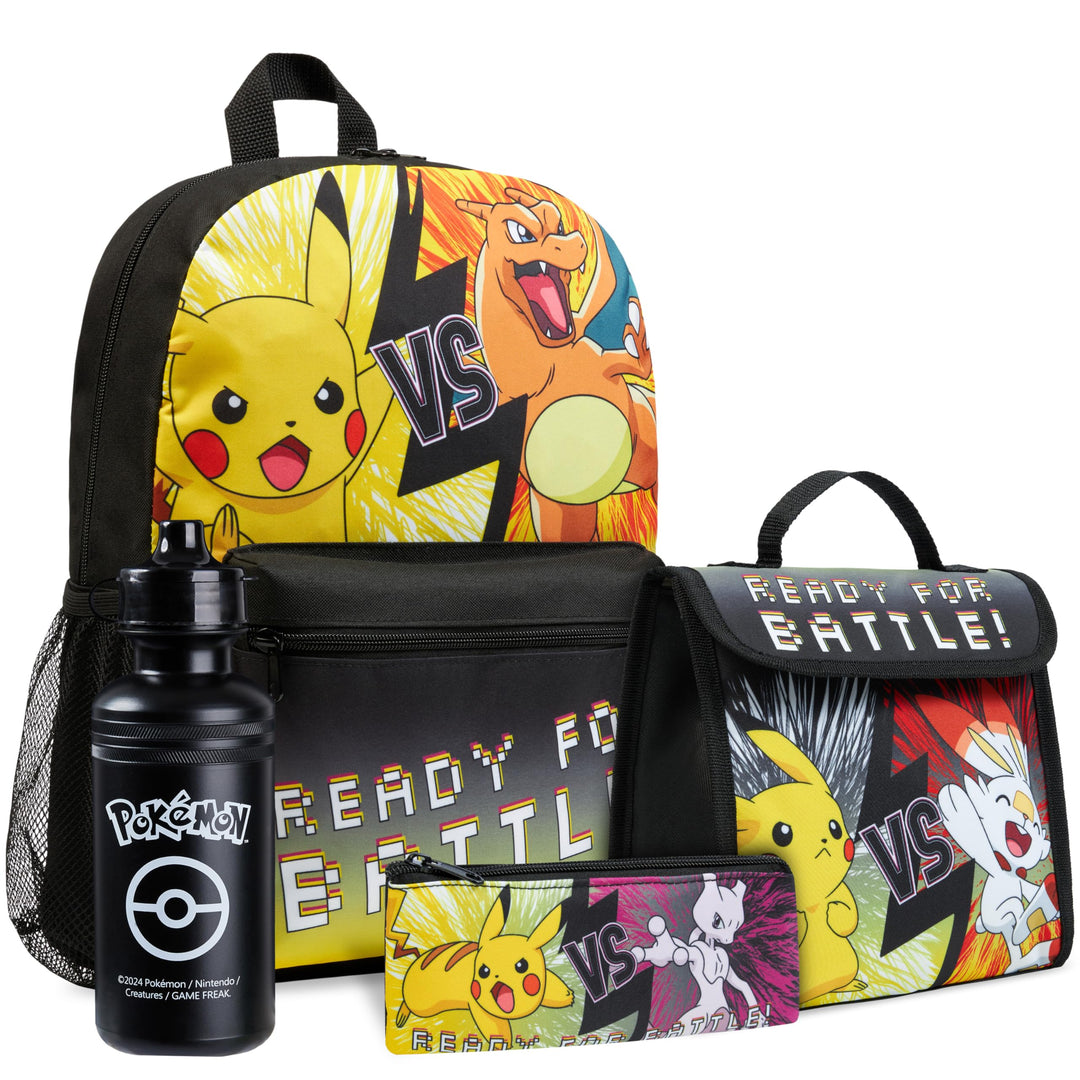 Pokemon Rucksack Kinder 4er Set Schulranzen Lunchbox Federmäppchen Wasserflasche 500ml Kinderrucksac