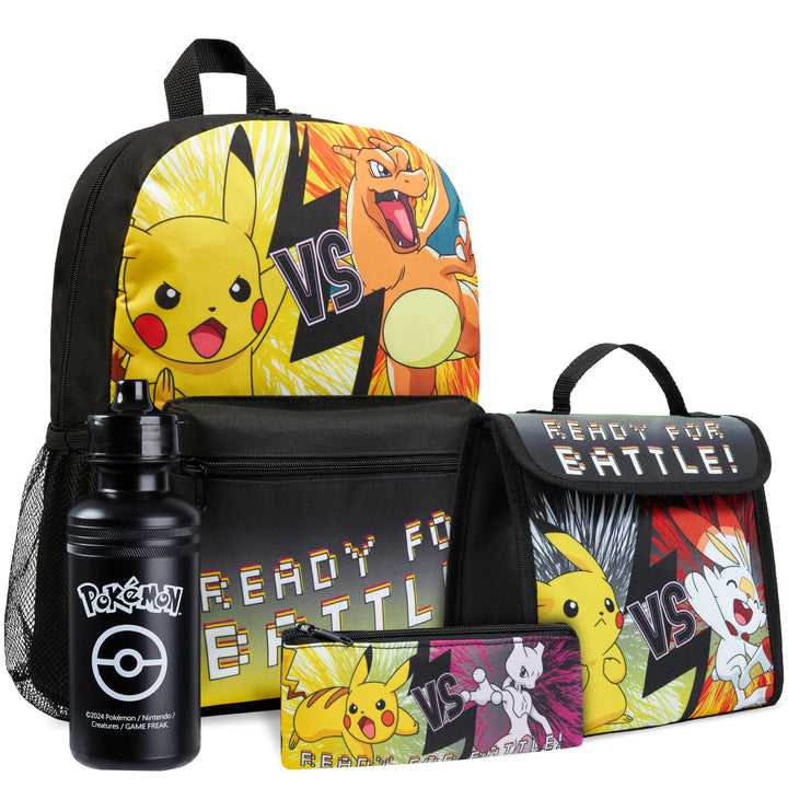 Pokemon Rucksack Kinder 4er Set Schulranzen Lunchbox Federmäppchen Wasserflasche 500ml Kinderrucksac