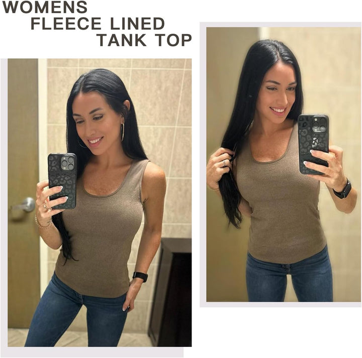 WOWENY Damen Thermo Unterhemd Warm Tank Top Fleece Untershirt Ärmellos Oberteil Thermounterwäsche Ba