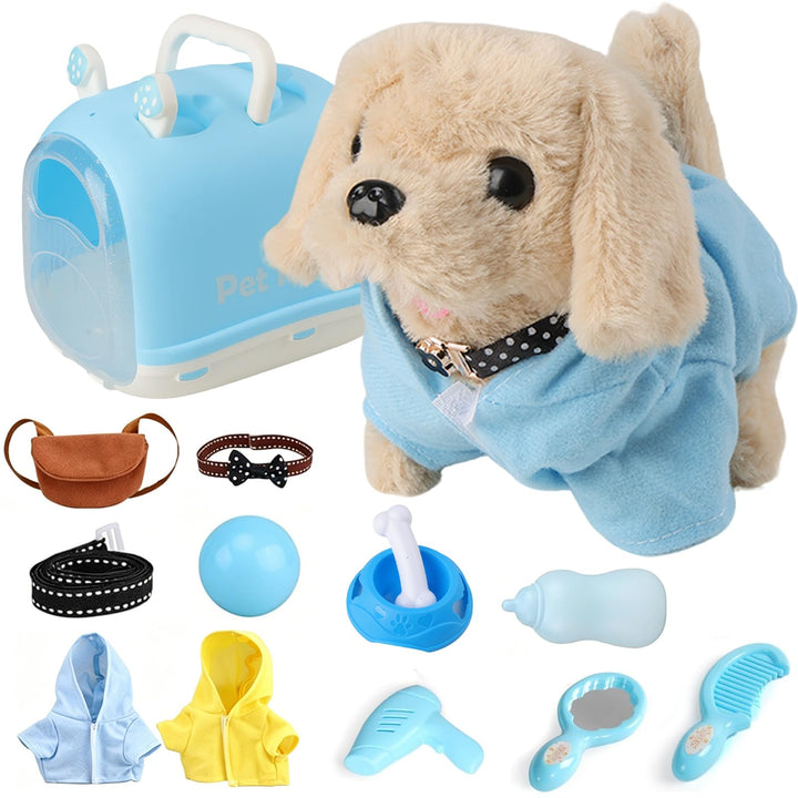 Hund Spielzeug Kinder, 14 PCS Spiel Kuscheltier Hund mit Leine, Interaktives Plüsch Hund der Läuft,