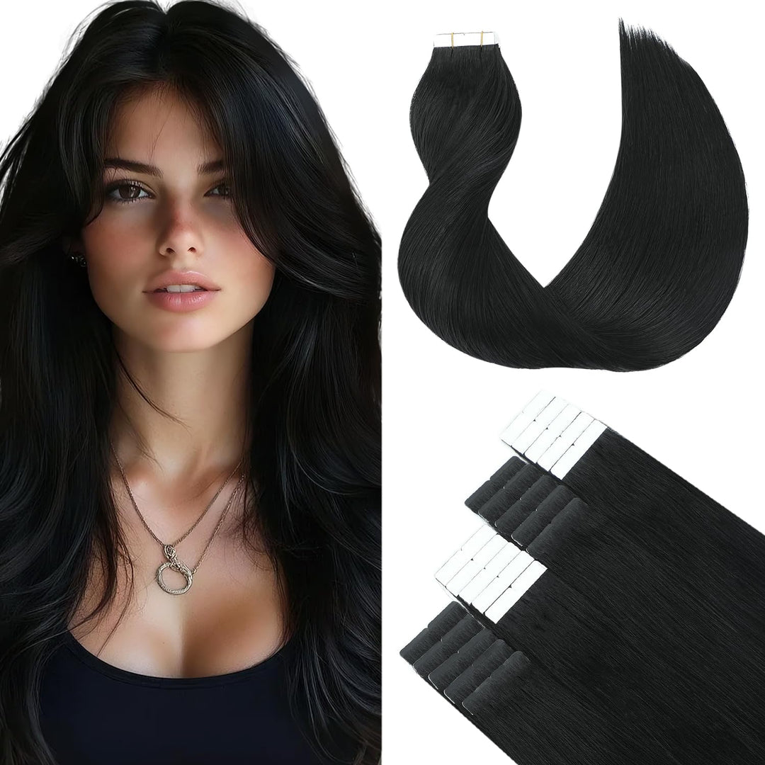 SURNEL Tape in Extensions Echthaar 22 Zoll Schwarz Weich Remy Tape in Extensions 50g/20pcs(tape