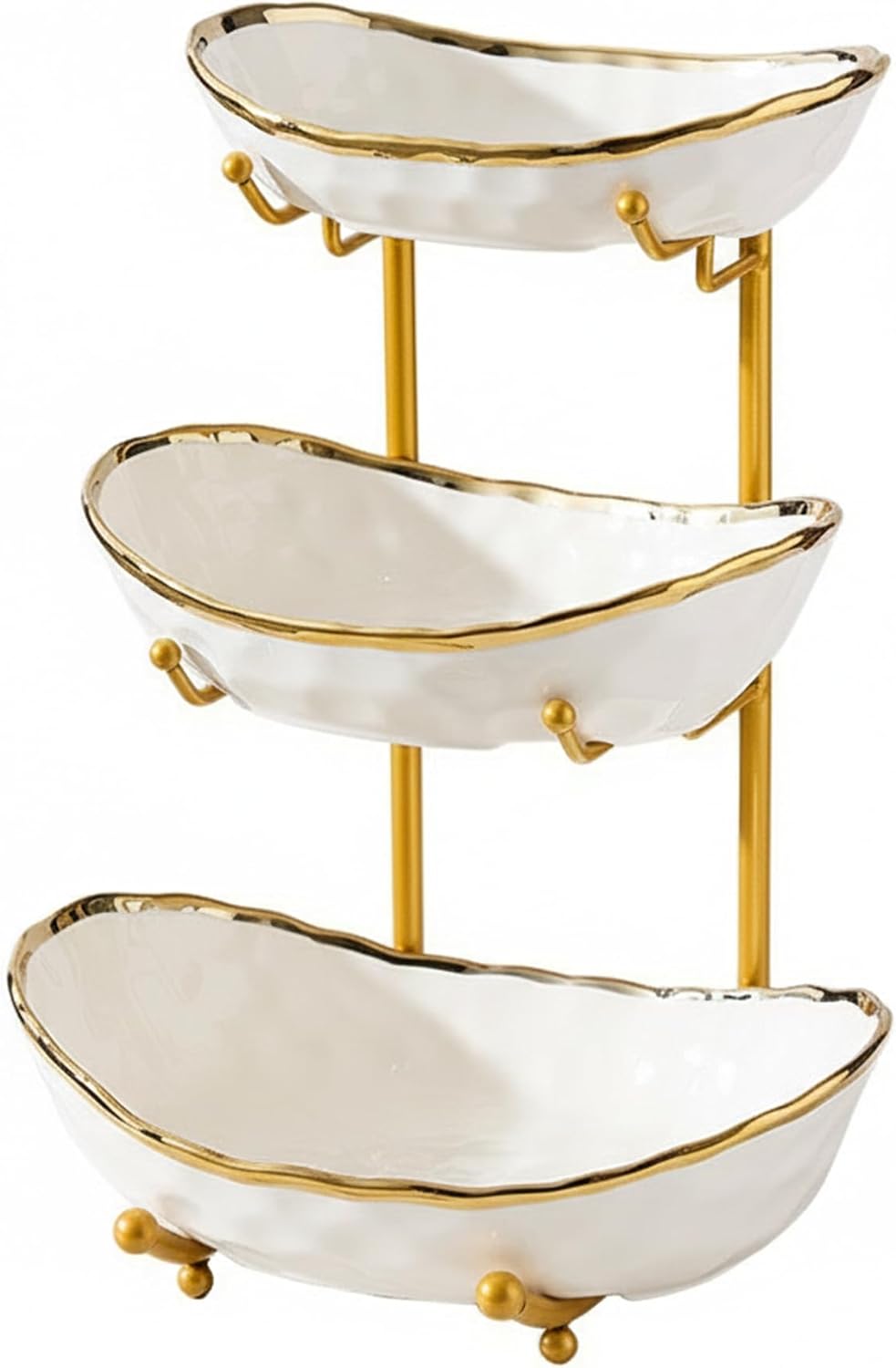 Simcat 3-Schicht Obstschale Keramik mit Metallgestell - Etagere Dekoschale für Küche/Wohnzimmer, Ser
