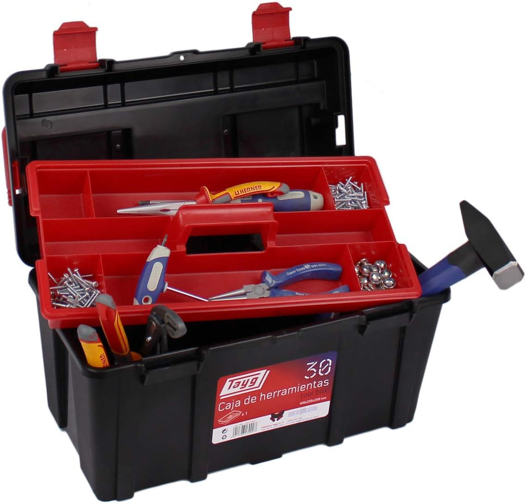Tayg 130007 Werkzeugkasten aus Kunststoff Nr.30, schwarz, 445 x 235 x 230 mm Werkzeugkasten 30, Werk