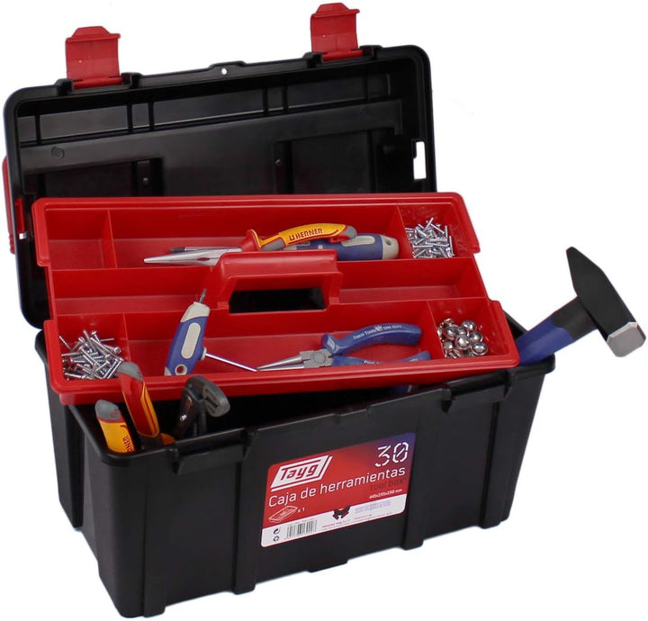 Tayg 130007 Werkzeugkasten aus Kunststoff Nr.30, schwarz, 445 x 235 x 230 mm Werkzeugkasten 30, Werk