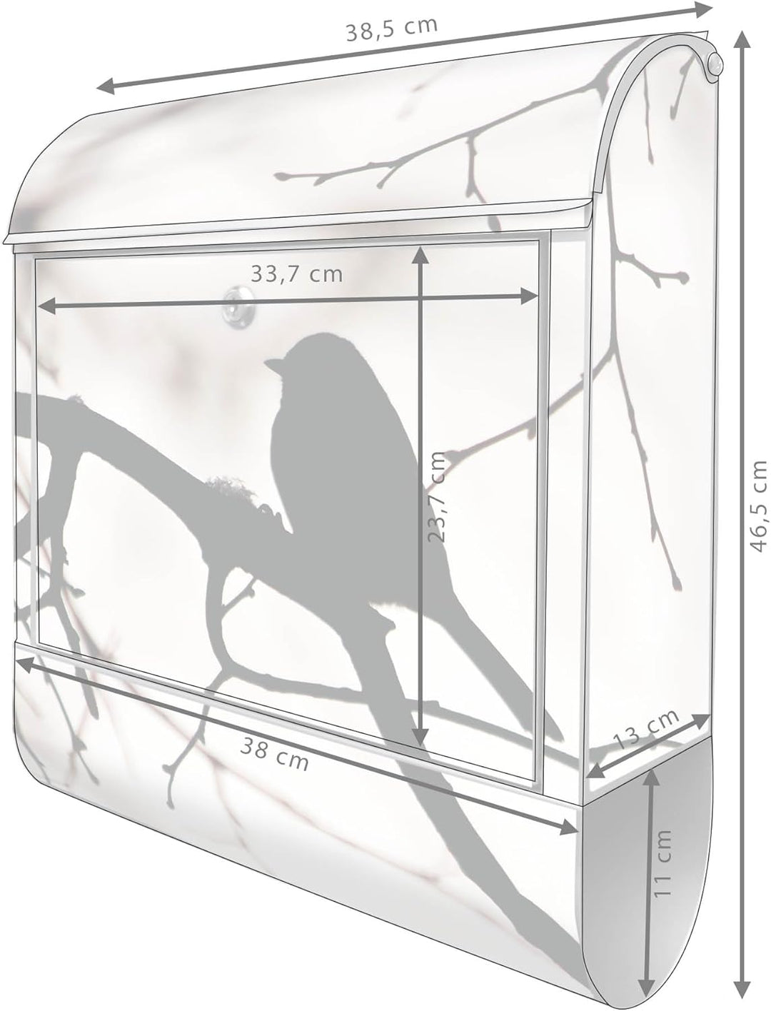 banjado® Design Briefkasten mit Motiv Früher Vogel 39x47x14cm &amp; 2 Schlüssel - Briefkasten Stahl Silb