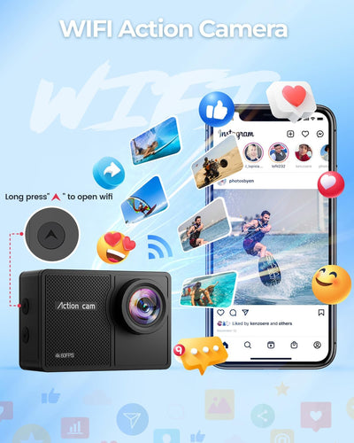 TIMNUT 4K 60FPS Action Cam, Unterwasserkamera mit 64G SD Karte 48MP HD WiFi Kamera mit EIS 40M Wasse
