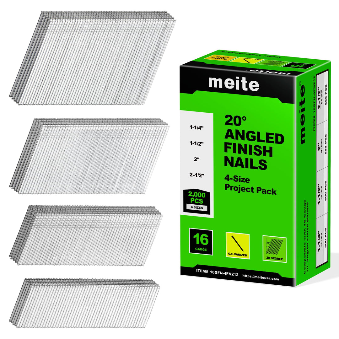 meite 16 Gauge abgewinkelte Nägel, 20 Grad, 2000 Stück (5,1 cm, 5,1 cm, 3,8 cm, 3,8 cm, 500 pro Grös