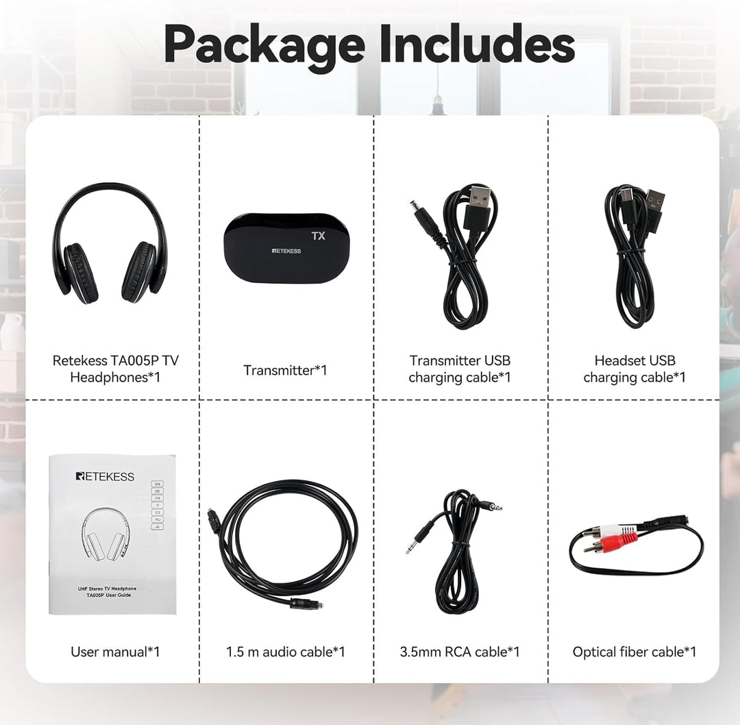Retekess TA005P Funkkopfhörer für TV, Over-Ear kabellose kopfhörer mit RF, Verbesserte Version der Z