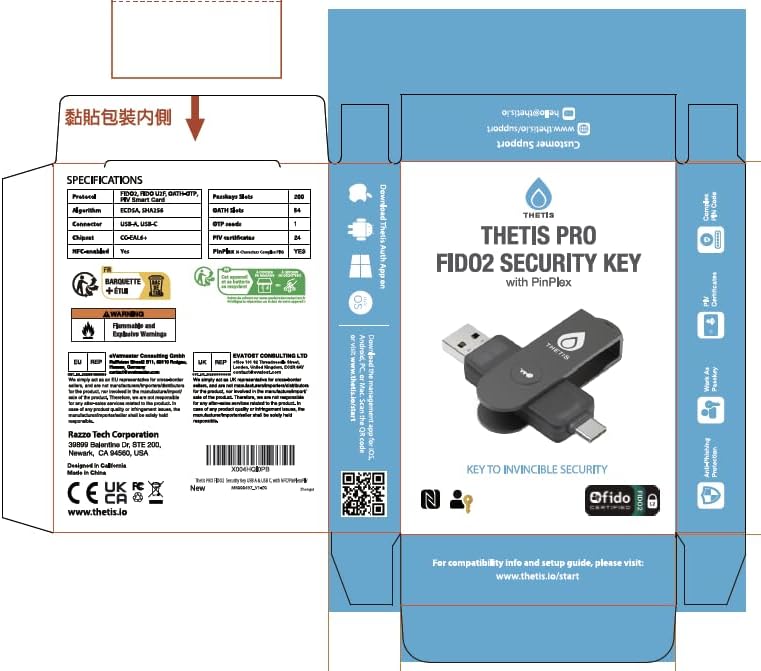 Thetis Pro FIDO2 Sicherheitsschlüssel Passkey Gerät mit PinPlex, Dual USB C & USB A & NFC, PIV-Zerti