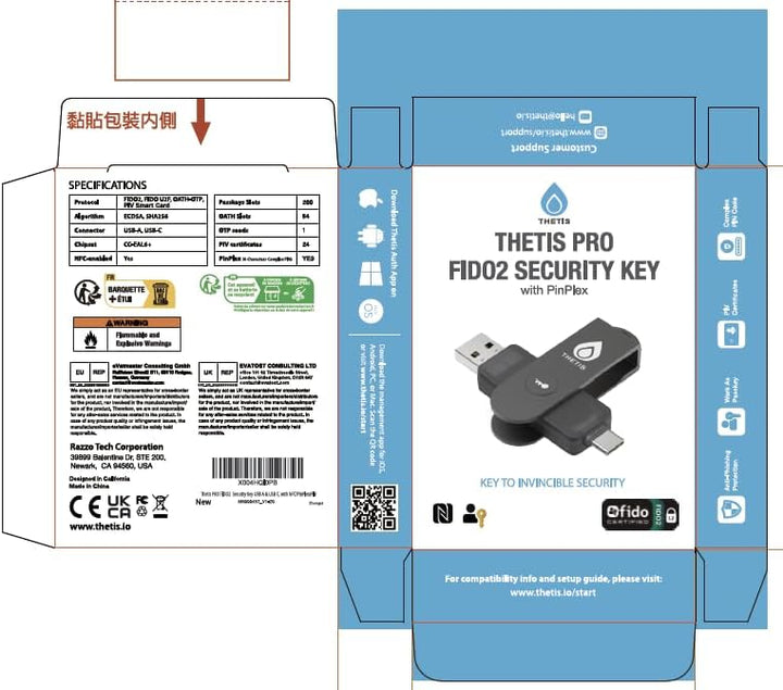 Thetis Pro FIDO2 Sicherheitsschlüssel Passkey Gerät mit PinPlex, Dual USB C & USB A & NFC, PIV-Zerti