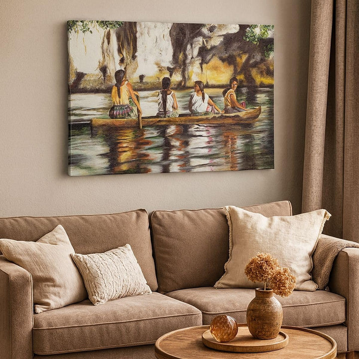 Bilder auf Leinwand 100x70cm Leinwandbild mit Rahmen Frau Wasser Boot Gross Wanddeko Bild Schlafzimm