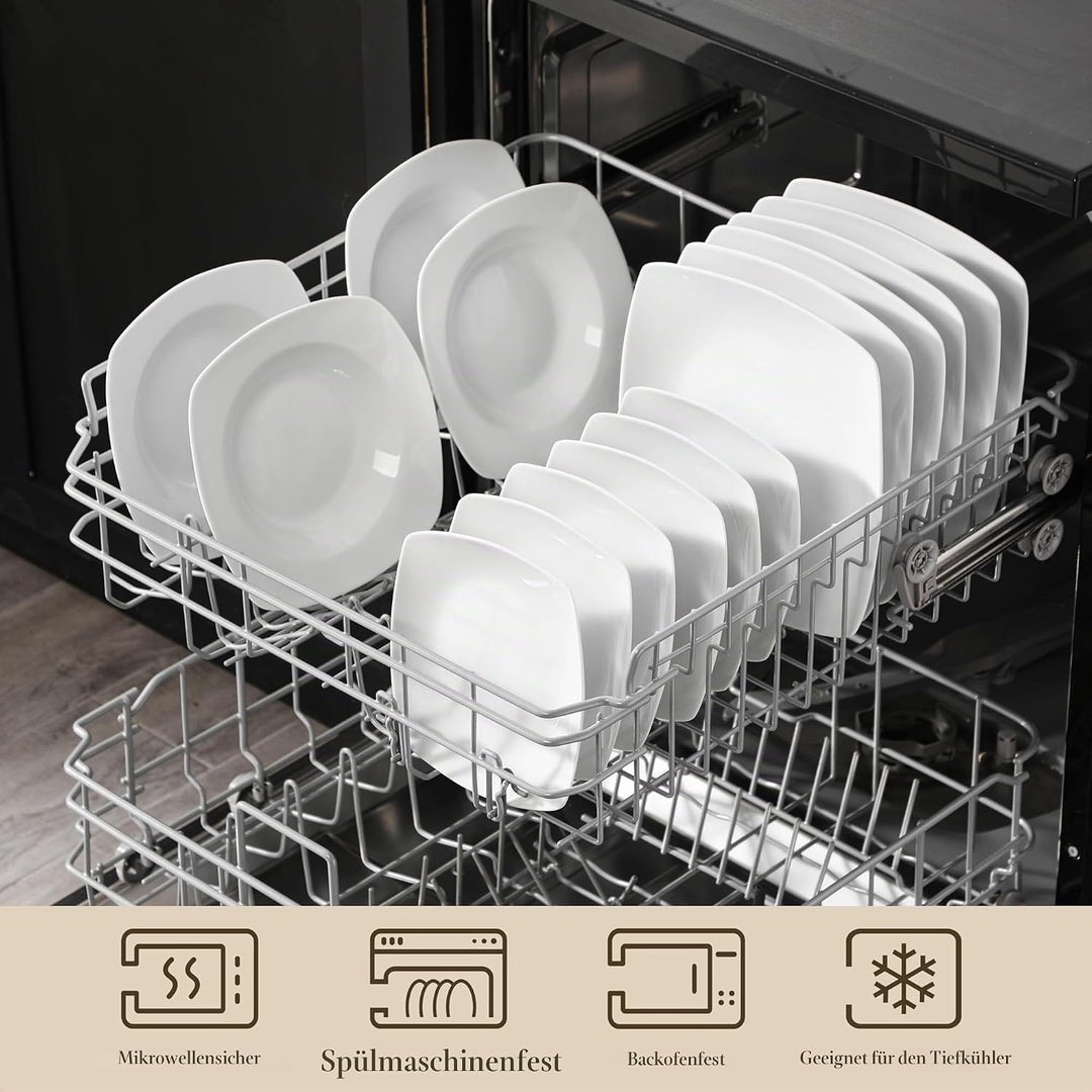 MALACASA, Serie Julia, 18 Teilig Set KLEIN Tafelservice 6 Personen Porzellan Teller Set, Geschirrset