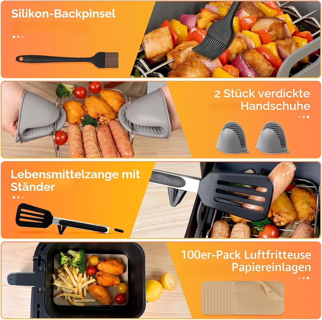 Airfryer Zubehör, Heissluftfritteuse Zubehör für Ninja AF400EU, AF451EU, AF500EU, 9-10.4L XXL Heissl