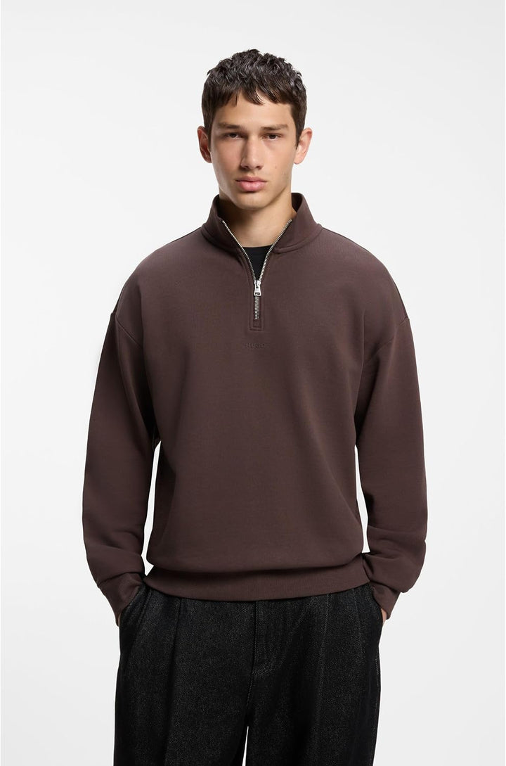 HUGO Relaxed-fit Sweatshirt Aus Baumwolle Mit Troyerkragen XS Brown Overflow 903, XS Brown Overflow